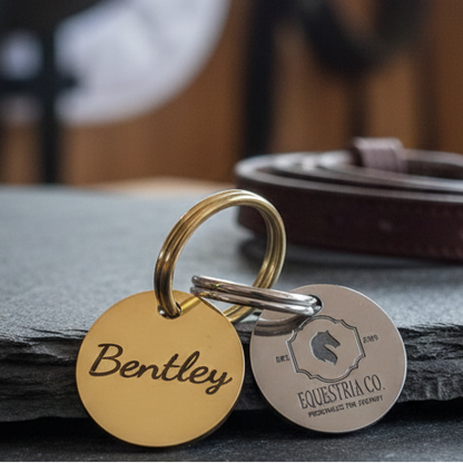 Brass Circle Horse Tack Tag - 20 mm - Custom Engraved - Bridle | Blanket | Halter